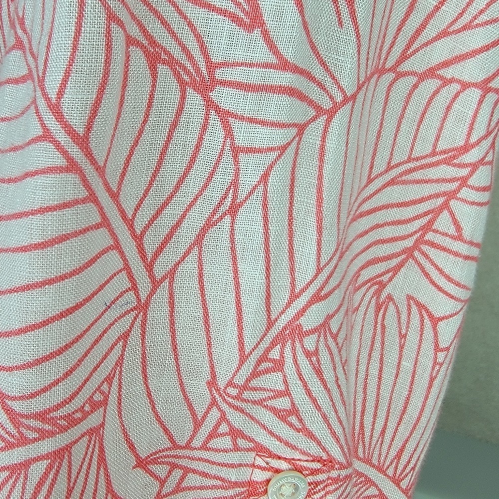Tommy Bahama Womens M Coral Pink Tropical Leaf 100% Linen Button Up Shirt - Picture 11 of 13
